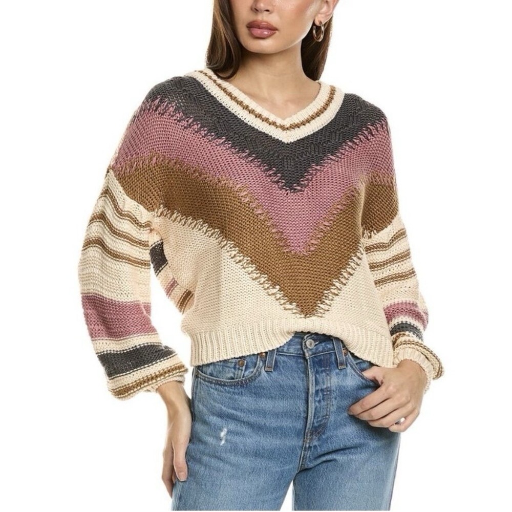 Women's Saltwater Luxe Knit Stripe Pattern Sweater Size Medium Boho Casual